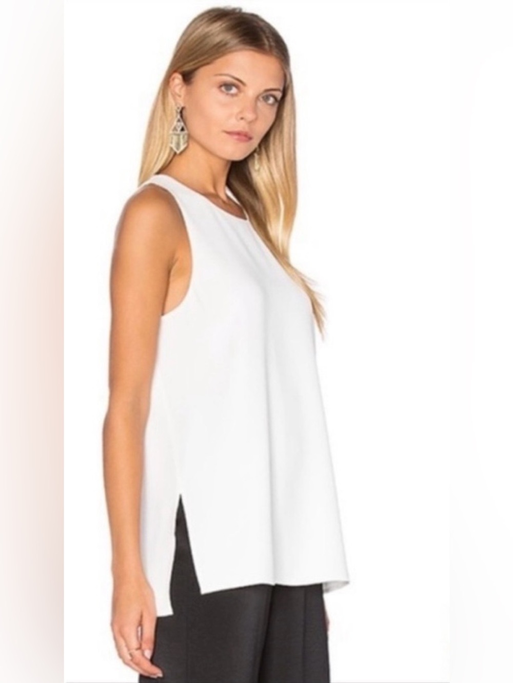 VINCE Bonded Crepe Blouse Tank Top Shell Sleeveless Side Slits Off White Size M